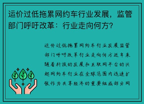 运价过低拖累网约车行业发展，监管部门呼吁改革：行业走向何方？