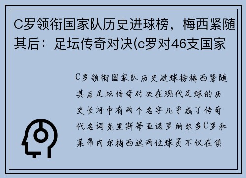 C罗领衔国家队历史进球榜，梅西紧随其后：足坛传奇对决(c罗对46支国家队进球创历史纪录)